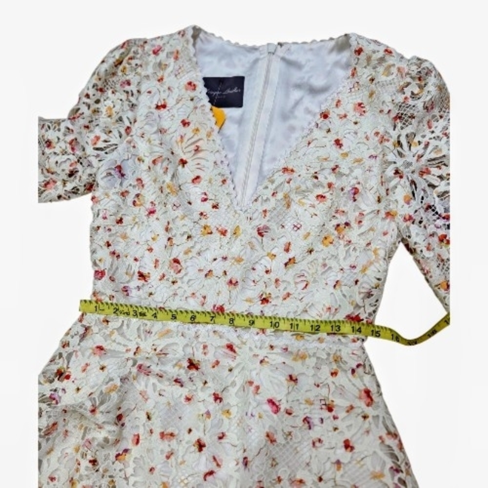 Monique Lhuillier White With Color Floral Tiered Midi Dress Summer Garden Events - Picture 10 of 17